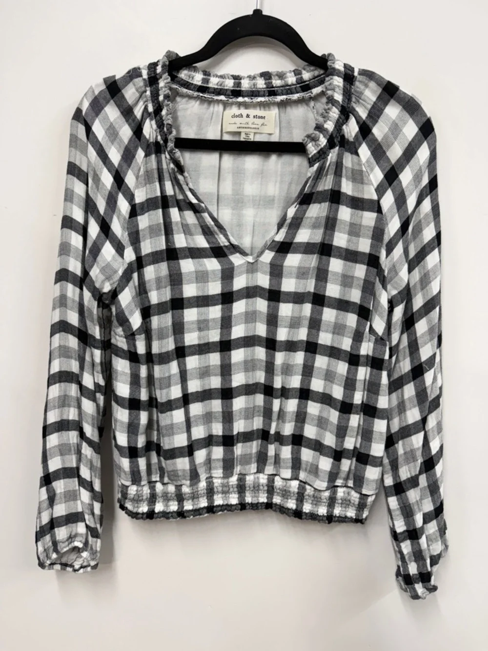 Cloth & Stone for Anthropologie Sara Plaid Blouse black white plaid S - Picture 3 of 6
